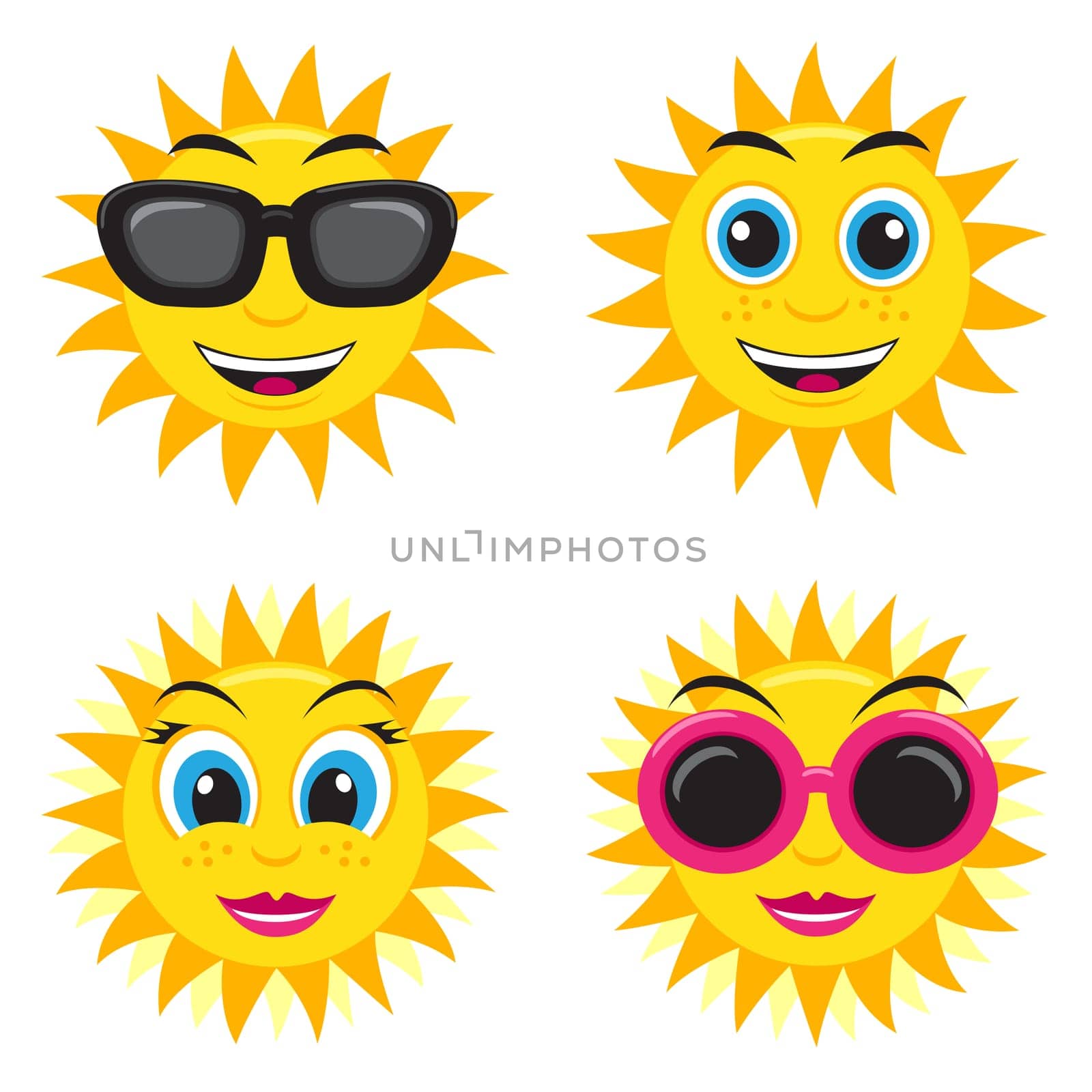 Illustration of the he and she sun with glasses and different face expressions