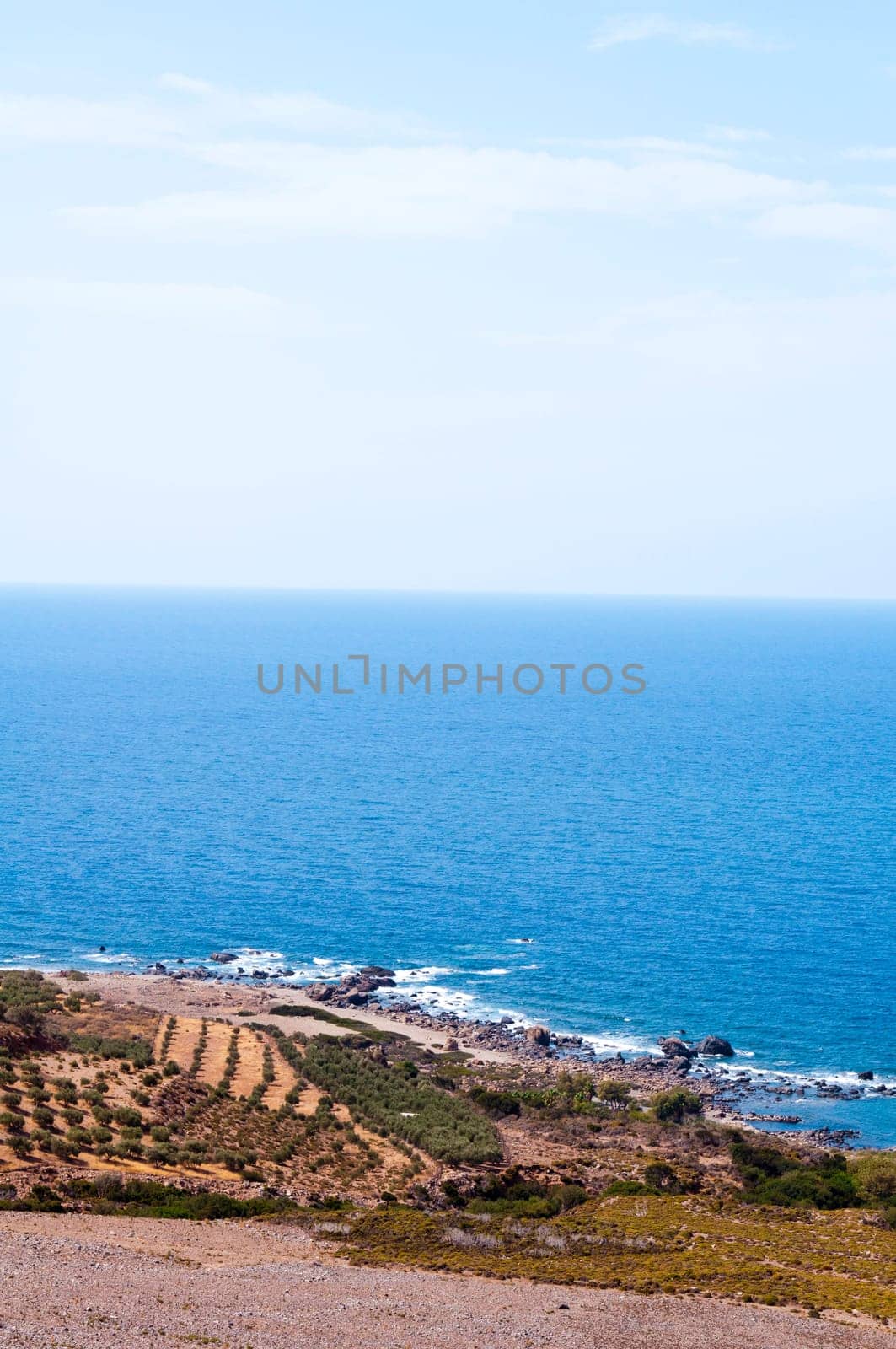 Wide view of Kedrodasos beach, island of Crete, Greece