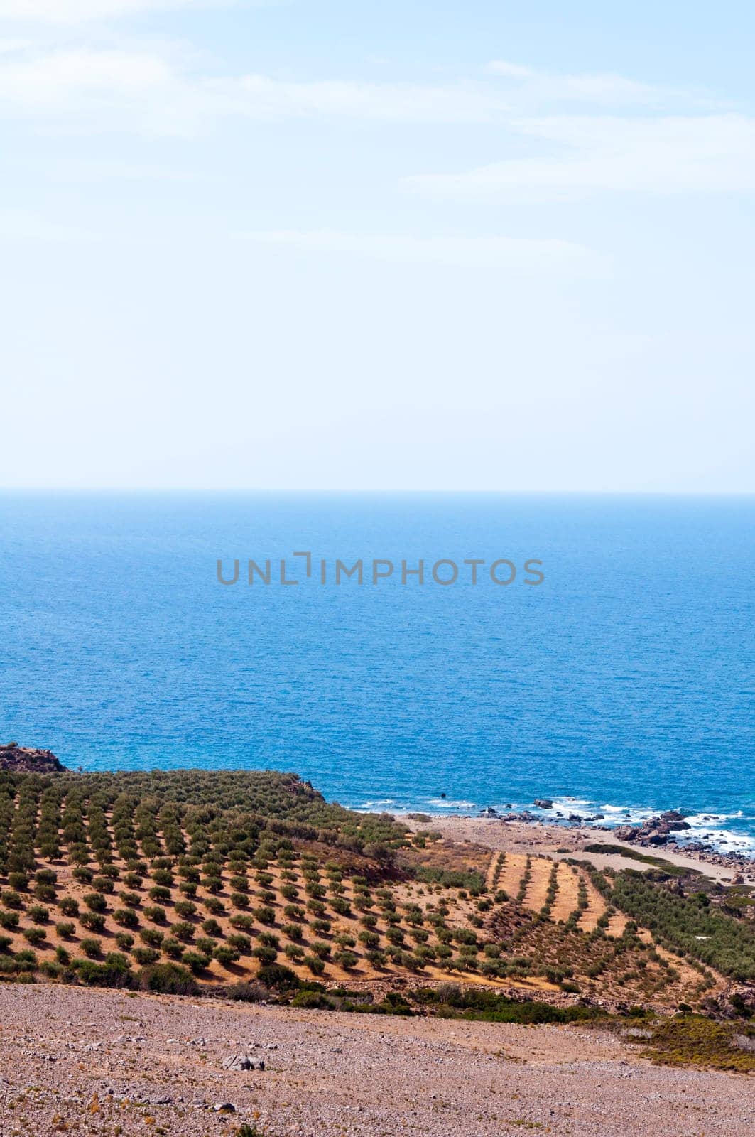 Wide view of Kedrodasos beach, island of Crete, Greece
