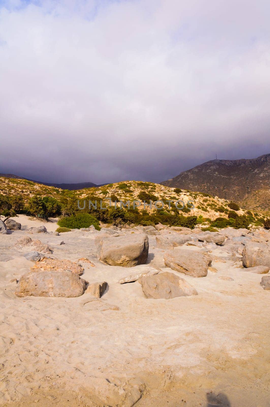 Wide view of Kedrodasos beach, island of Crete, Greece