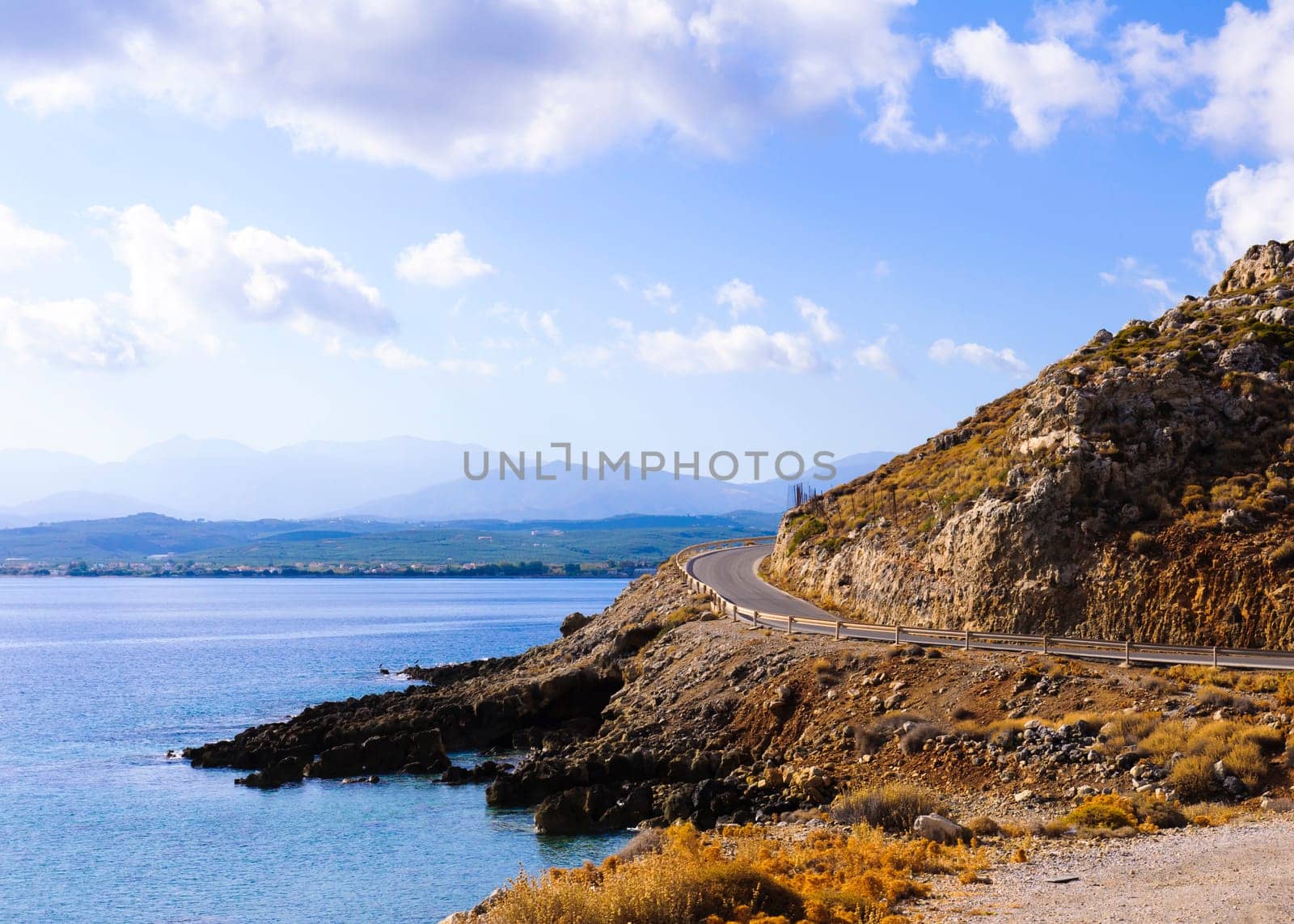 Typical Seascape road in Crete island, Greece