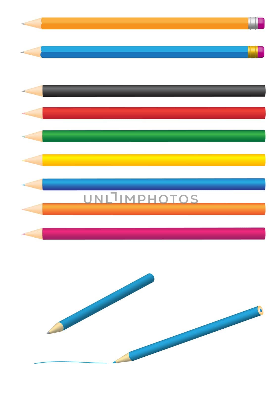 Different colored pencils isolated on white background