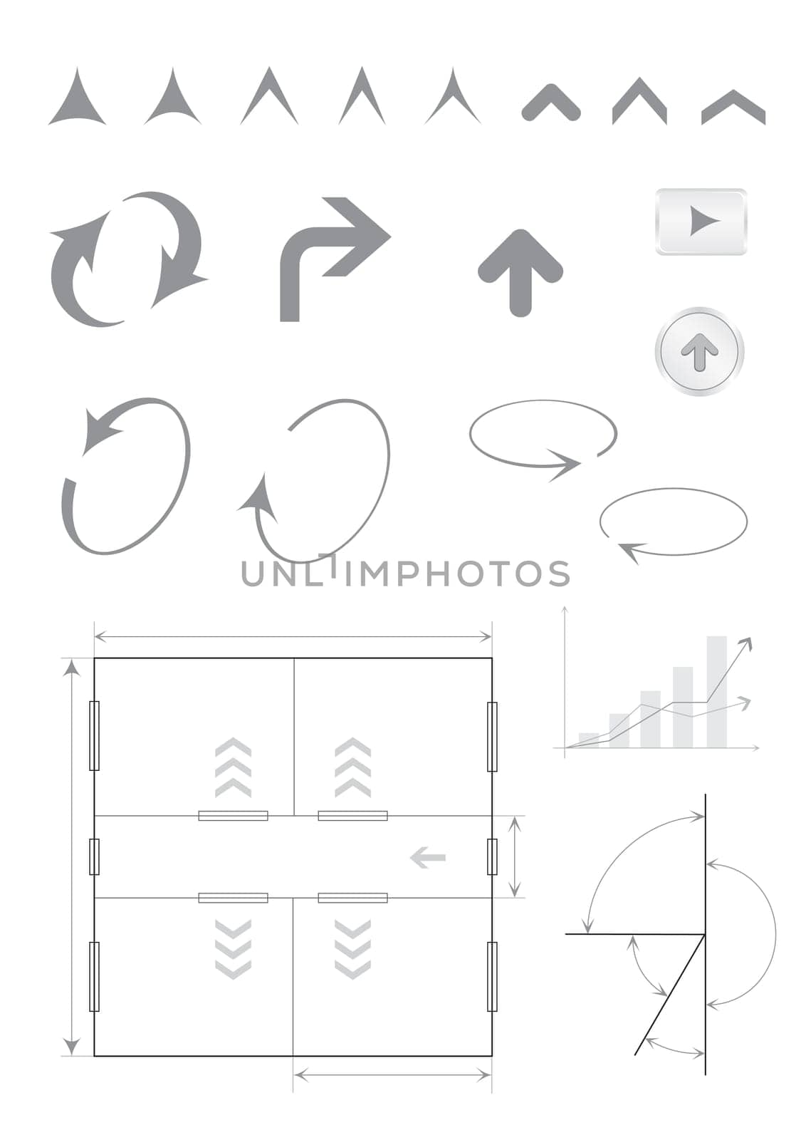 Different arrows and indexes isolated on the white background