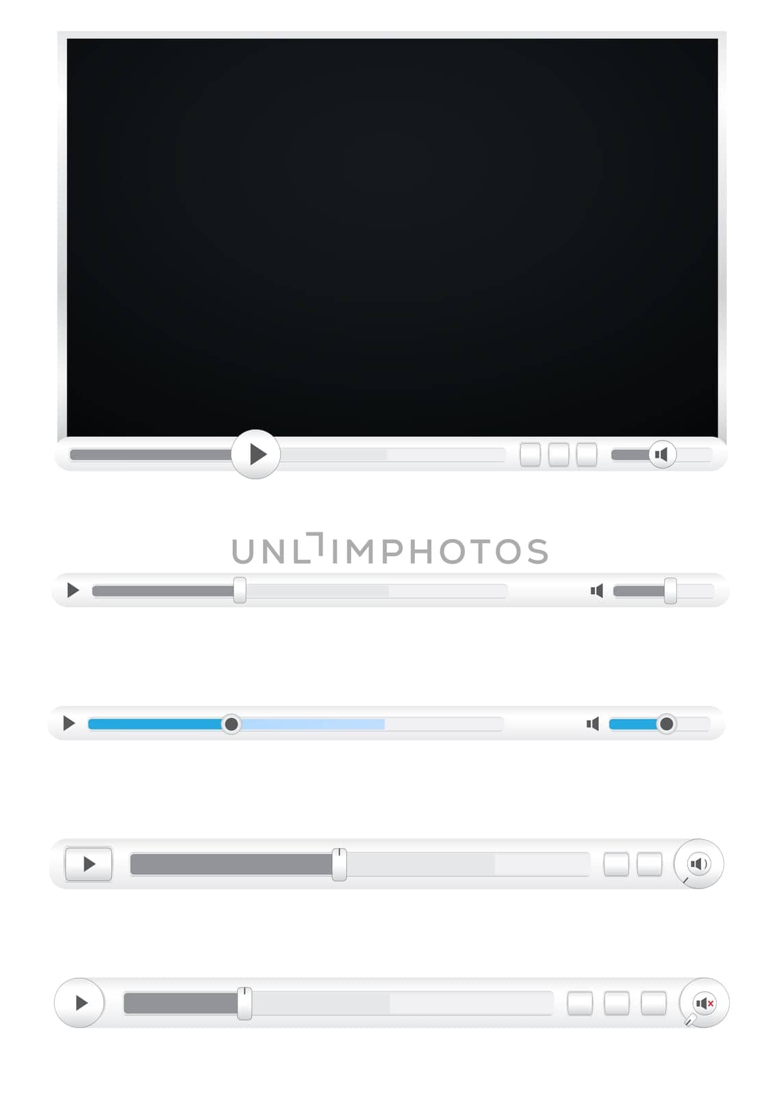 Browser video player isolated on the white background