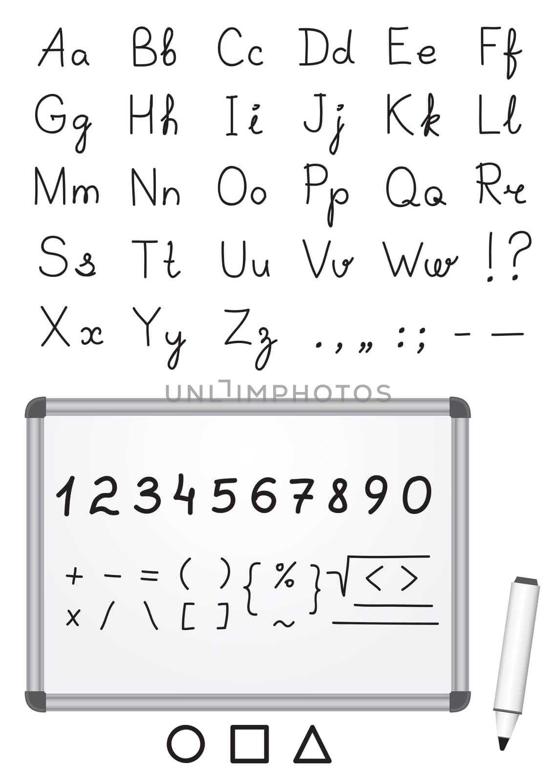 Font written by a marker on a magnetic white marker board