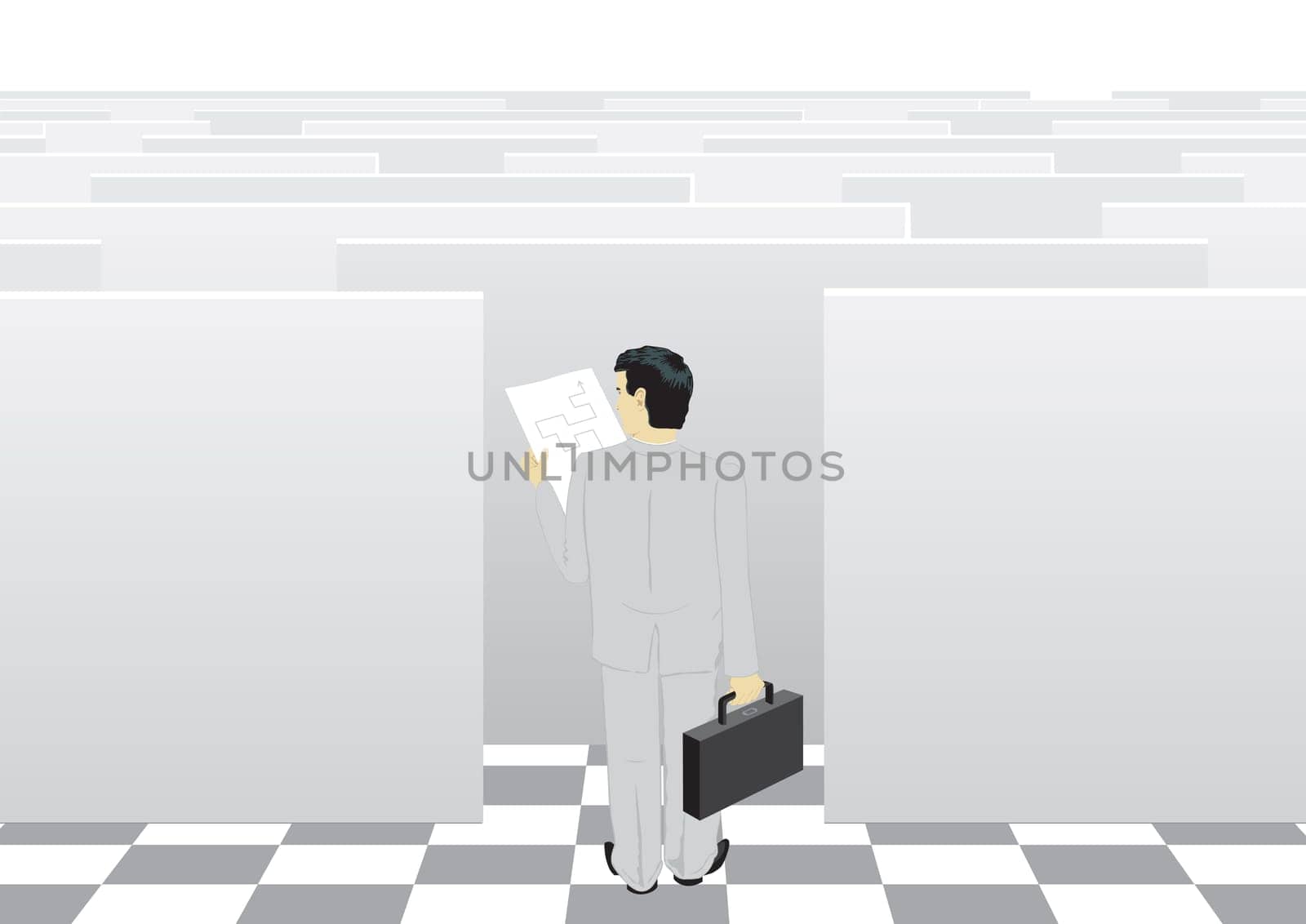 The businessman passes through a labyrinth to success