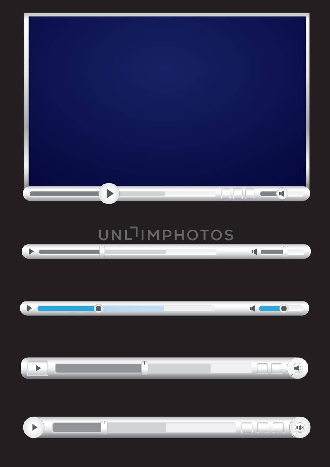 Browser video player on the black background