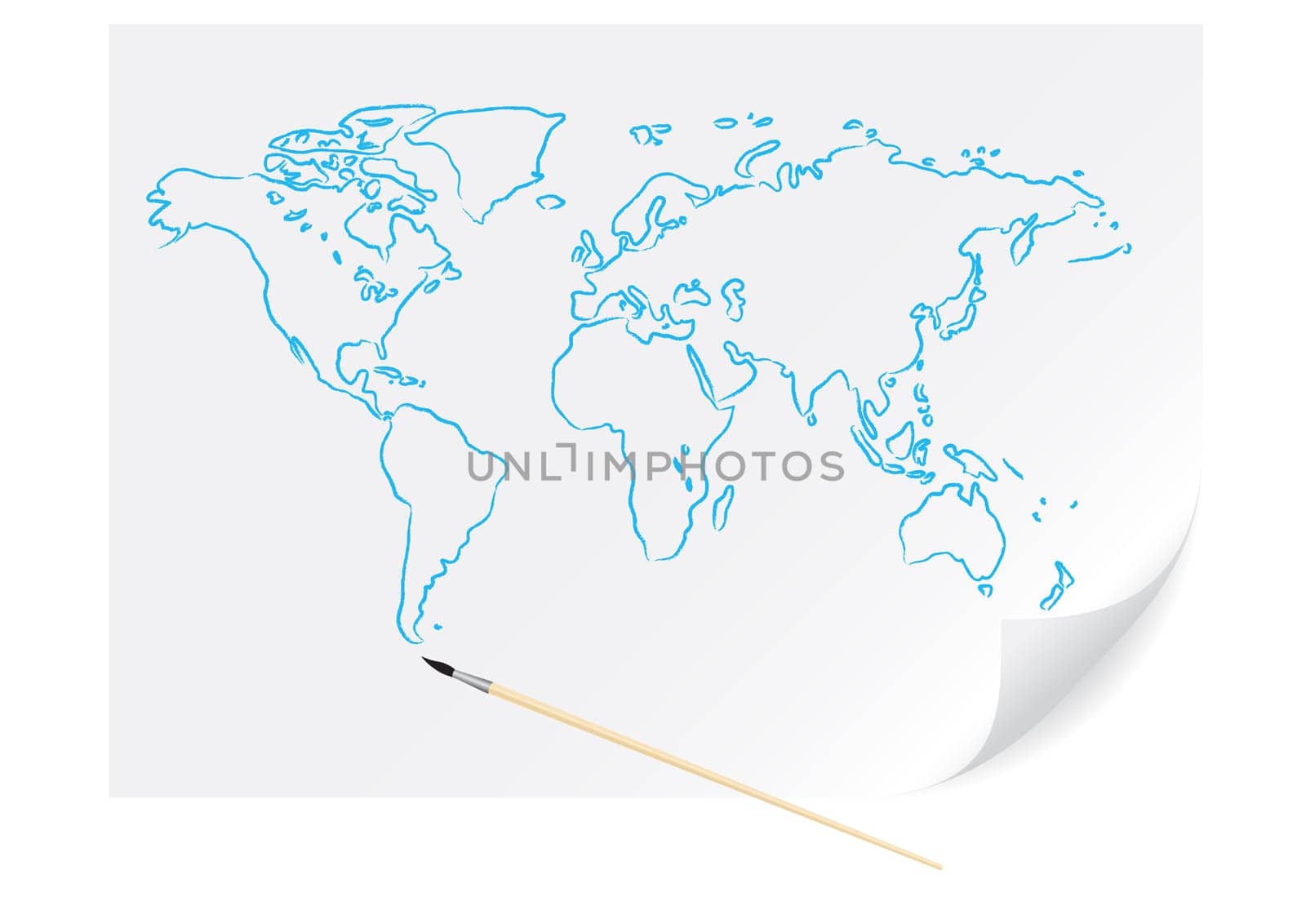 Drawing blue map with brush on the white paper