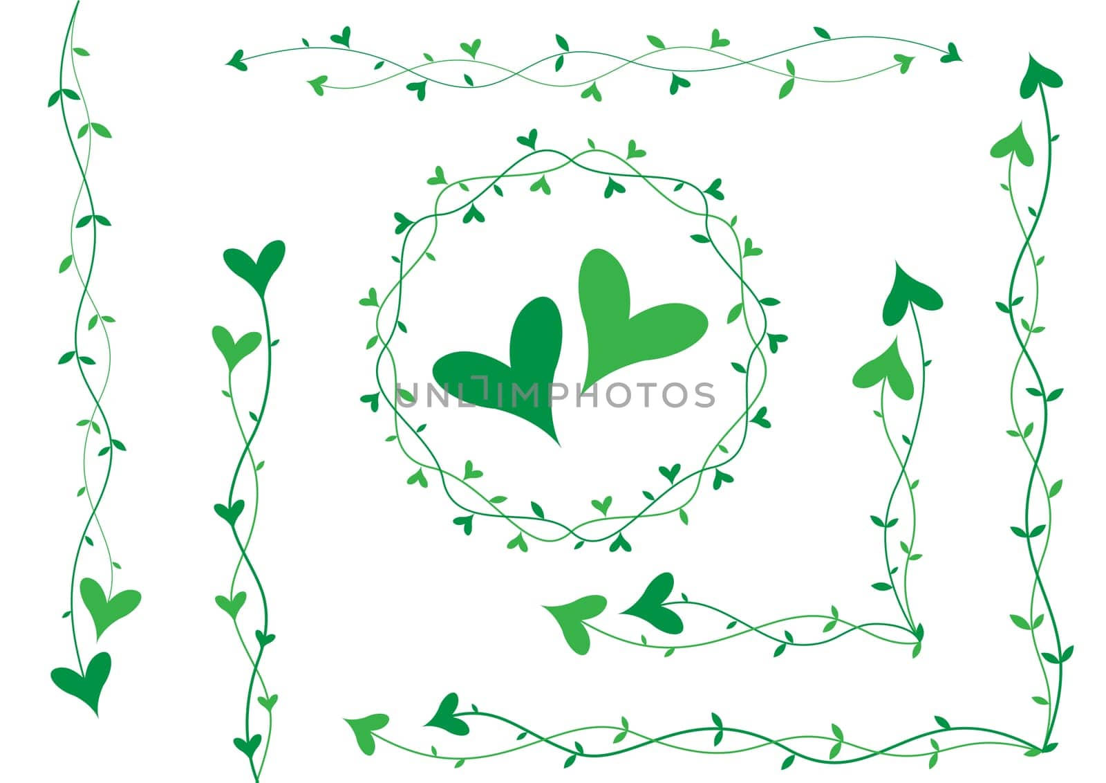 Green hearts on small stalks, scenery for cards