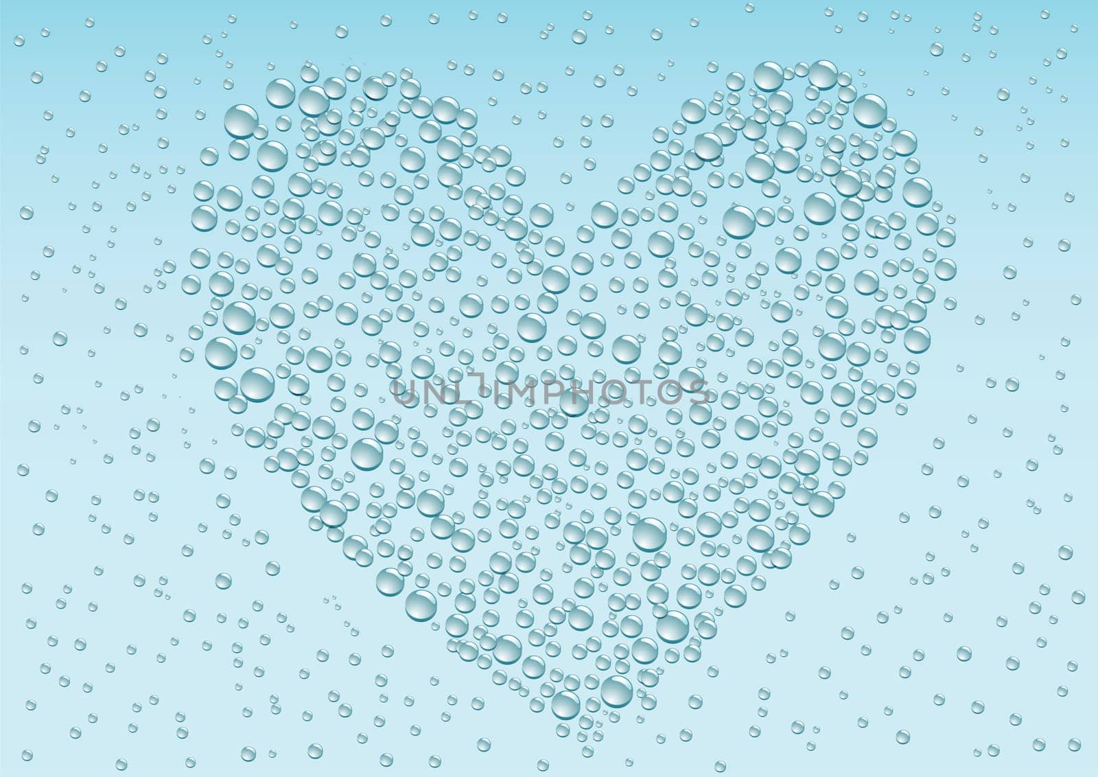 Drops love heart on the blue condensation background