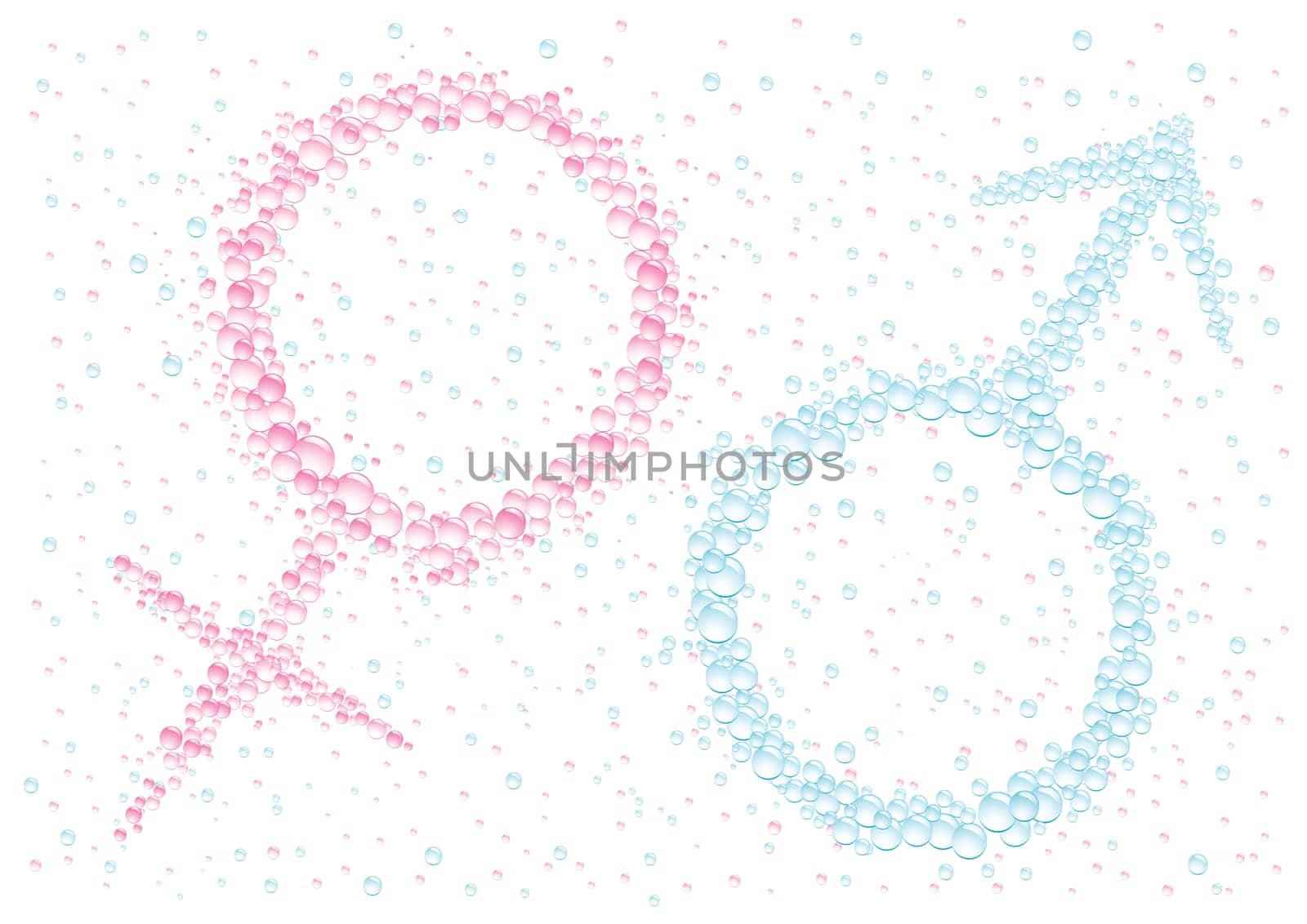 Man's and female symbols on the white drops background