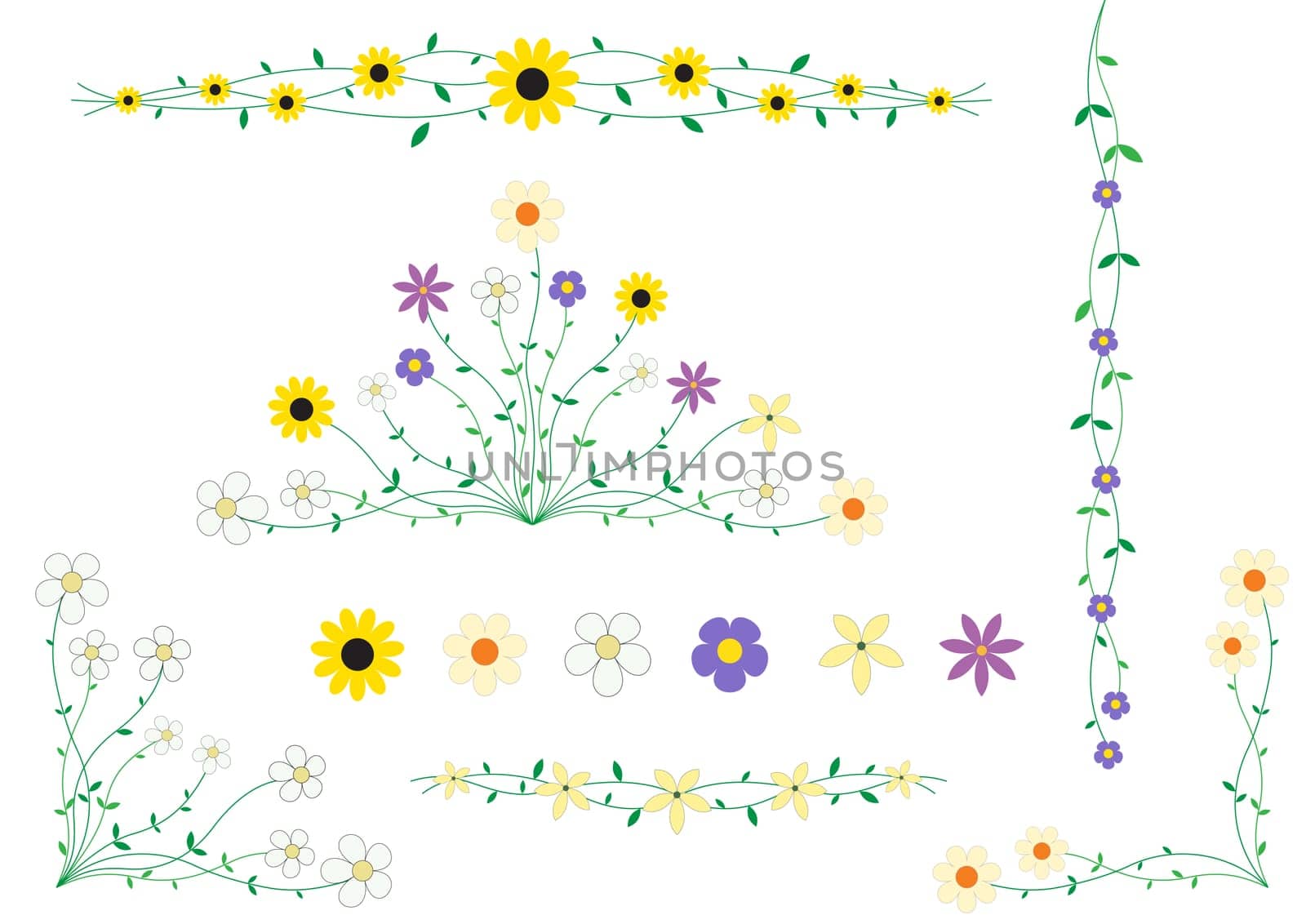Beautiful flowers on small stalks, scenery for cards