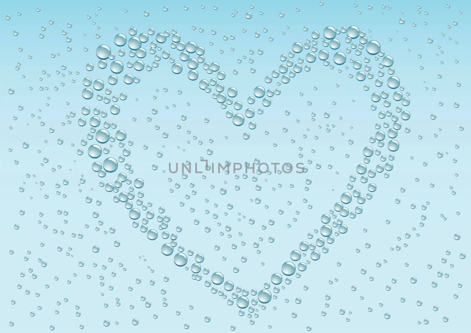 Drops love heart on the blue condensation background