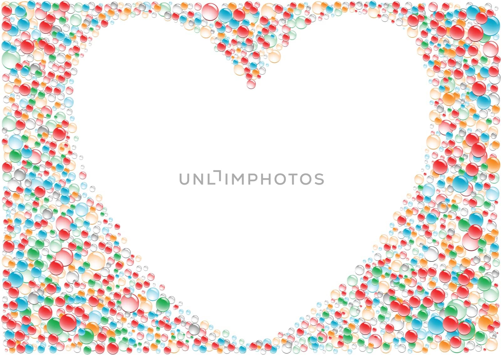 White background heart around the color drops