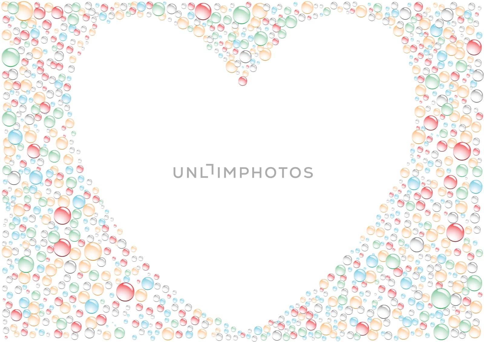 White background heart around the color drops
