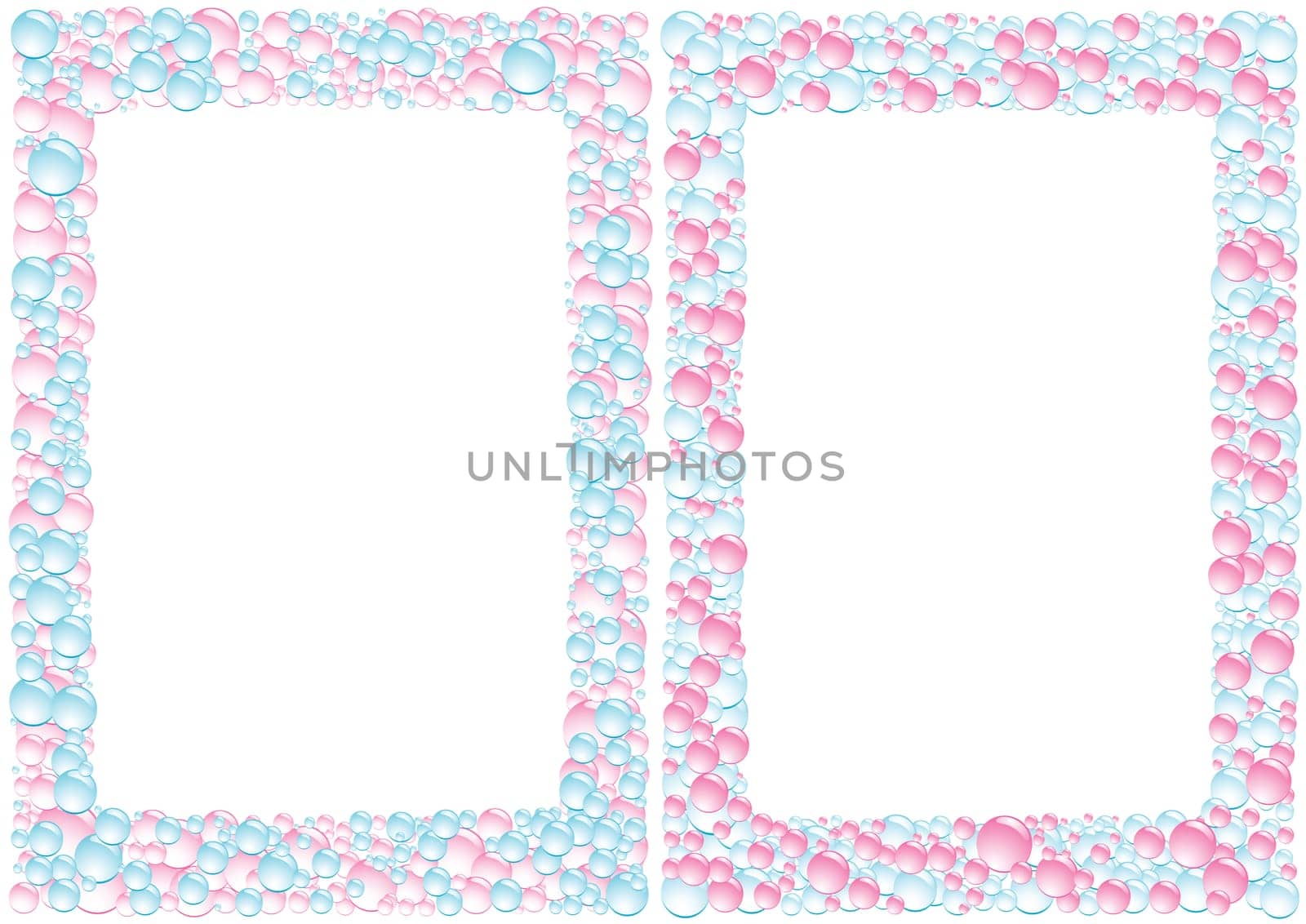 Pink and blue square drops framework on the white background