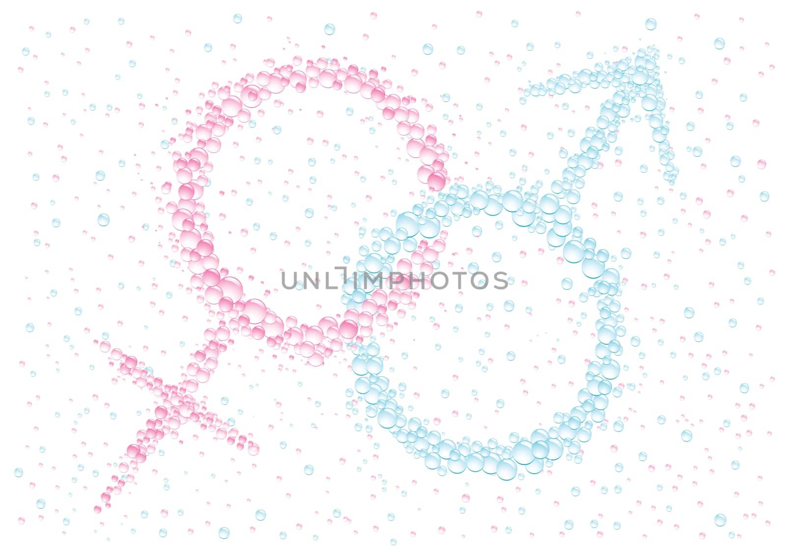 Man's and female symbols on the white drops background