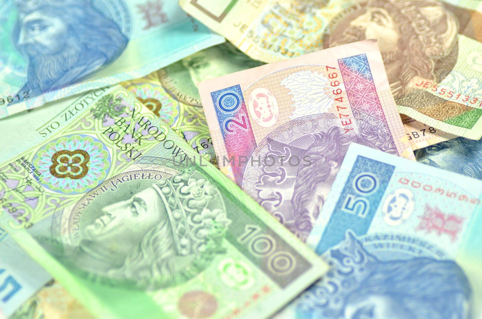 variety of zloty banknotes from poland