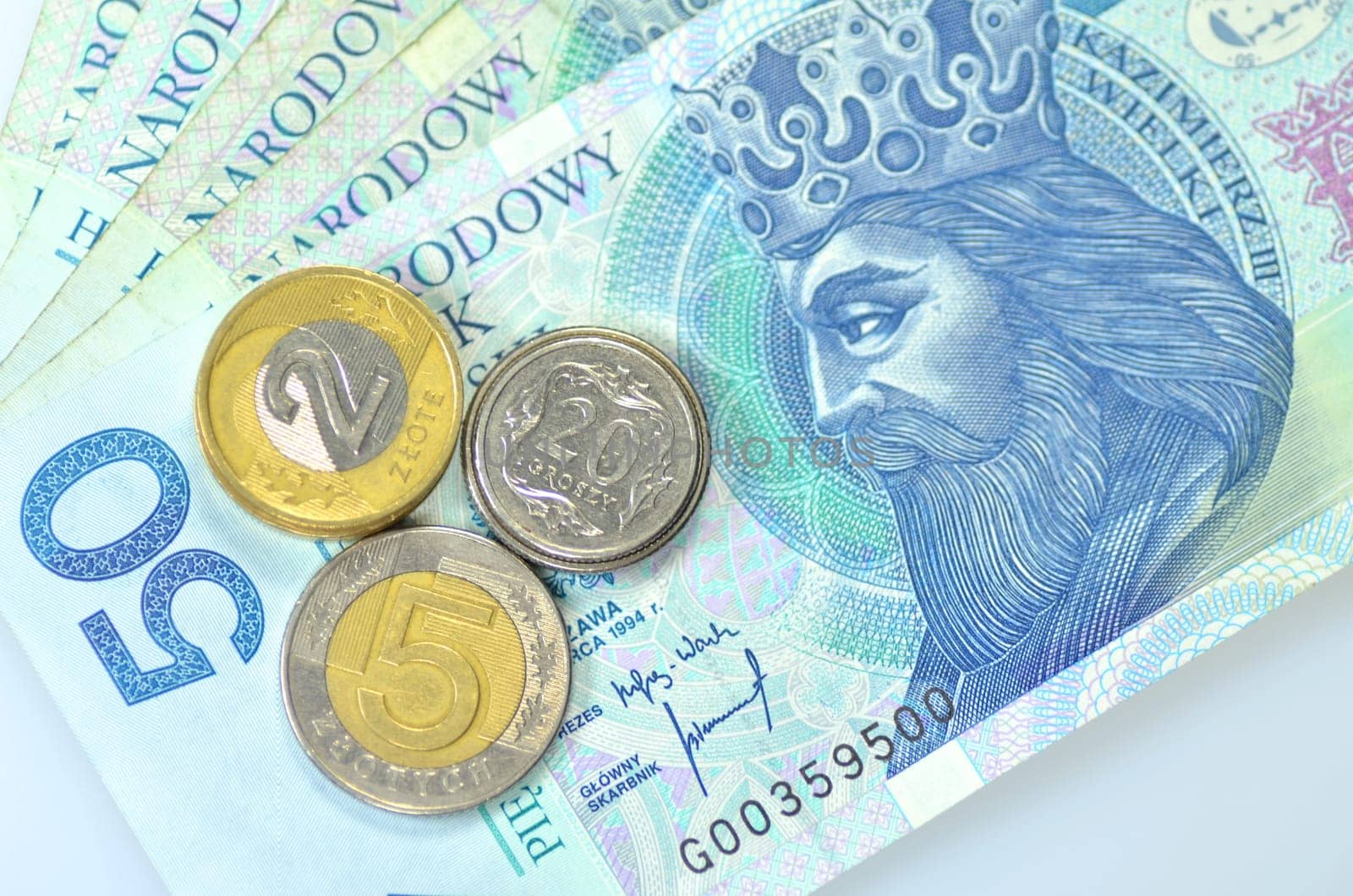 zloty banknotes and coins from poland