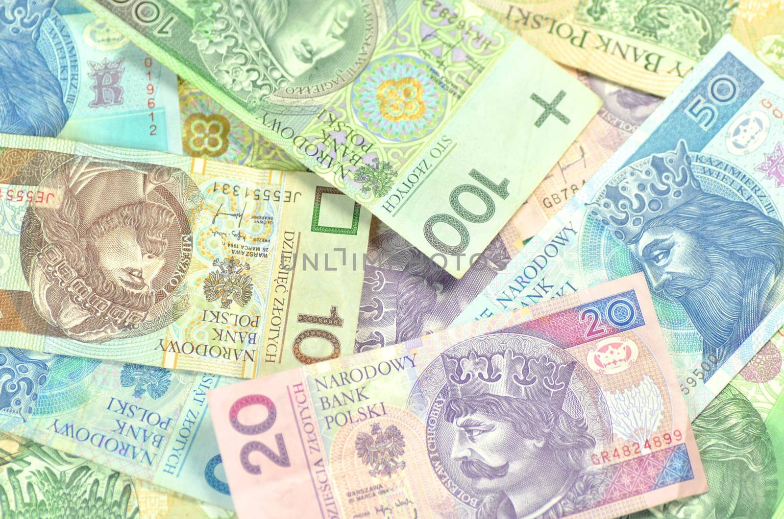 variety of zloty banknotes from poland
