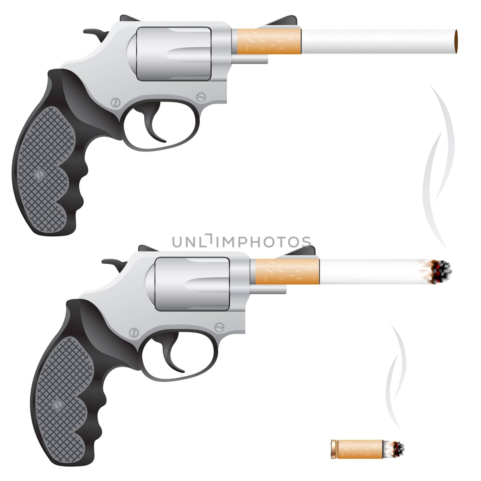 Revolver with a cigarette barrel isolated on white