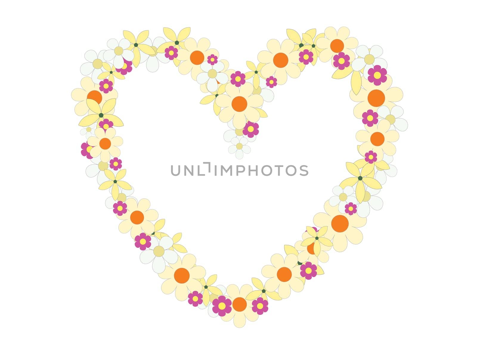 The flowers heart on the white background