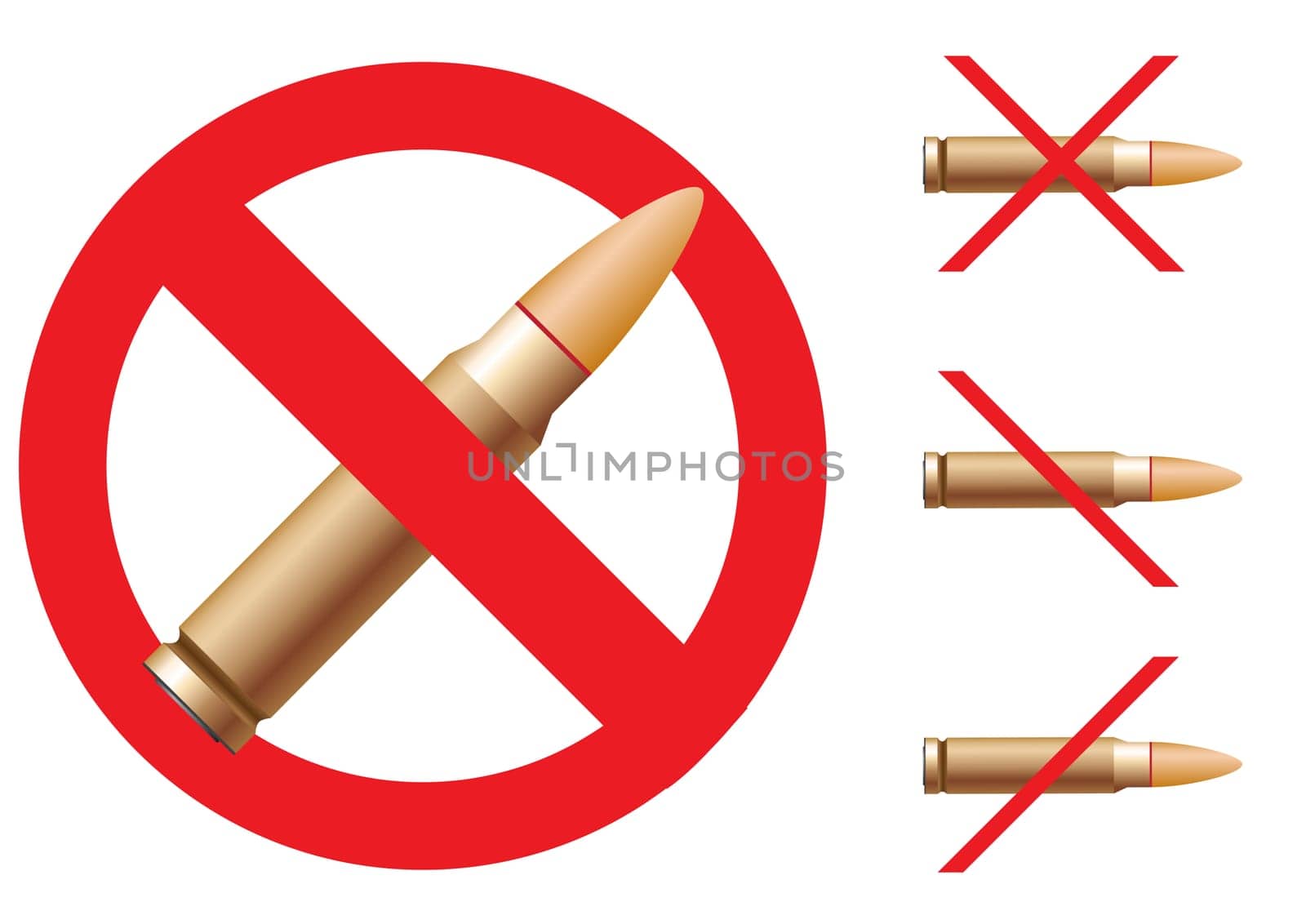 Bullet and the interdiction symbol on the white background