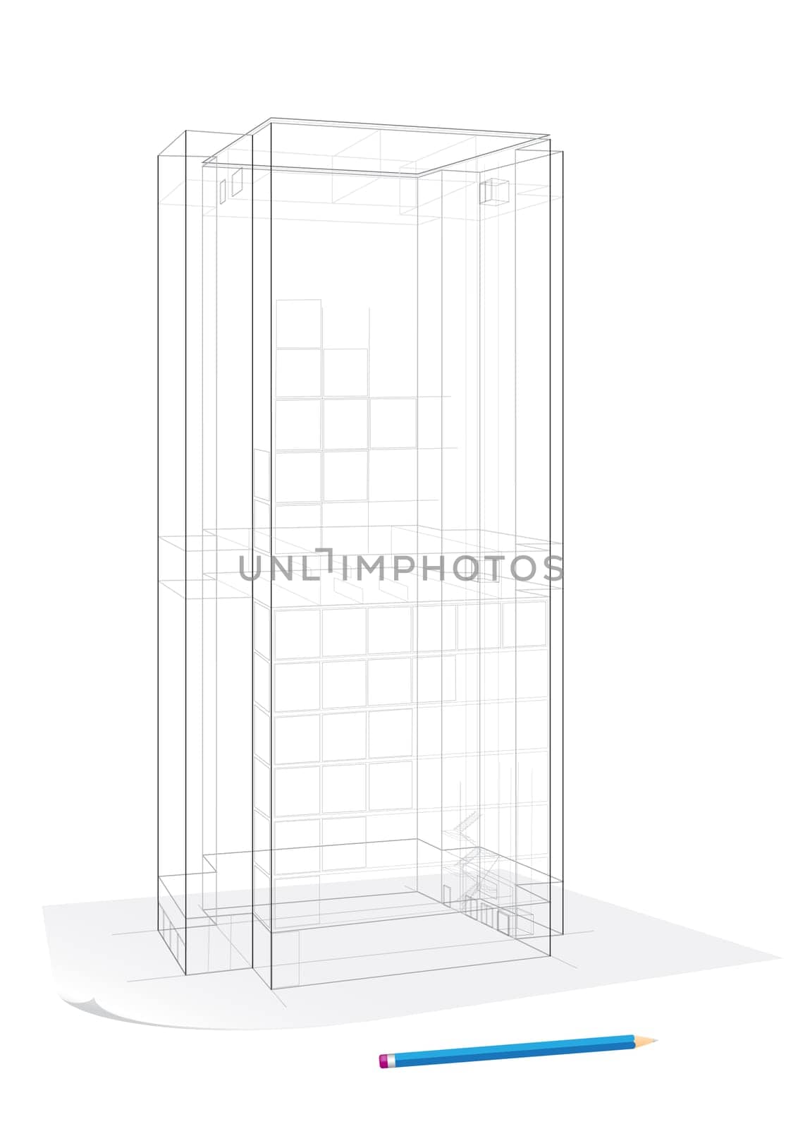 The thumbnail of a corporate building drawn by a pencil on a paper clean sheet