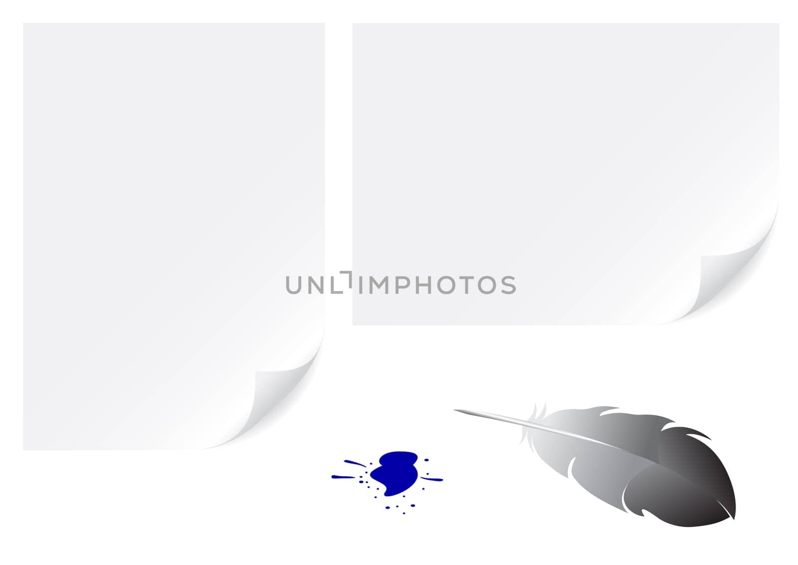 A4 and a3 papers background and feather for writing isolated on white