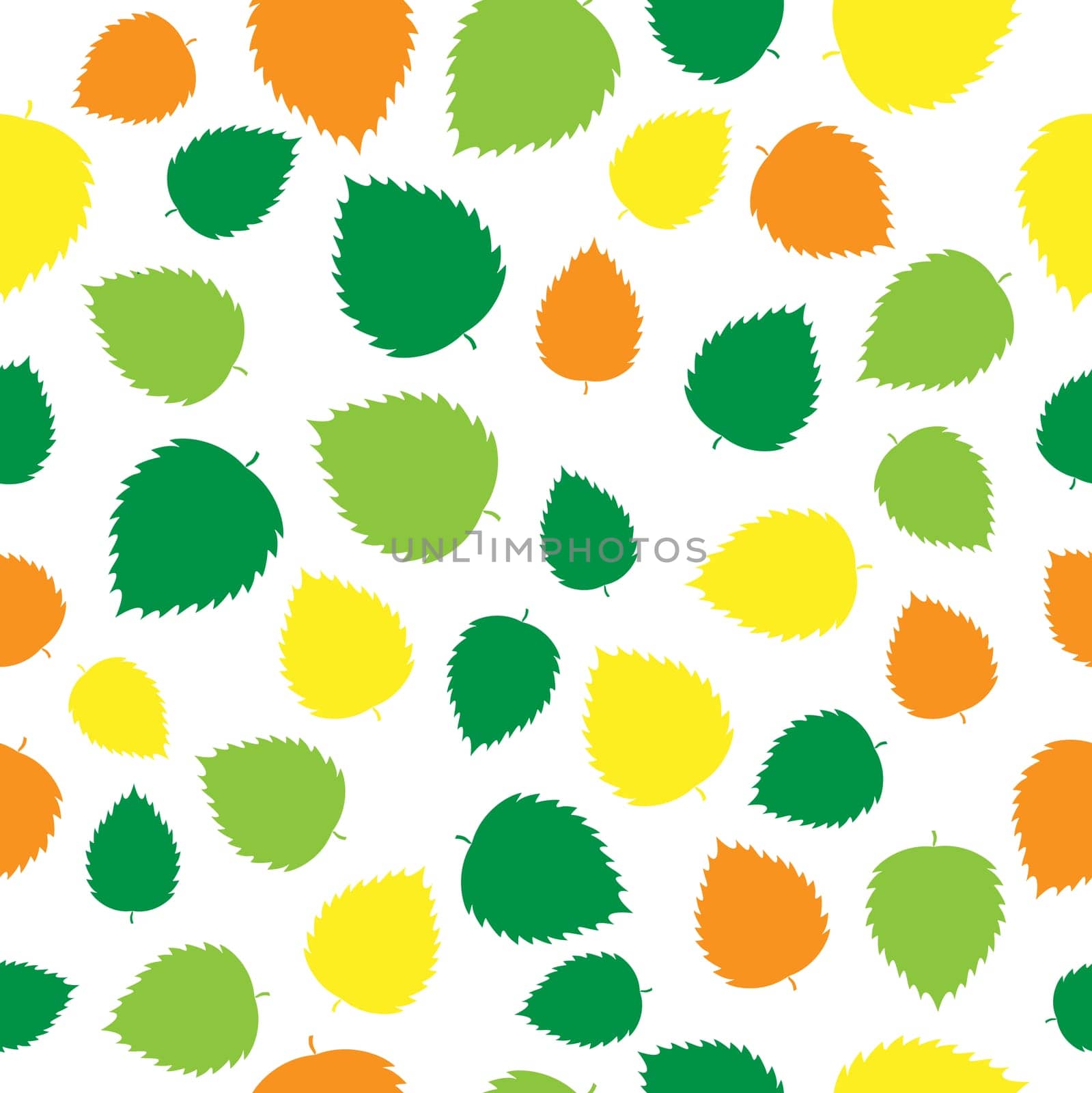 Beautiful autumn green, orange and yellow leaves