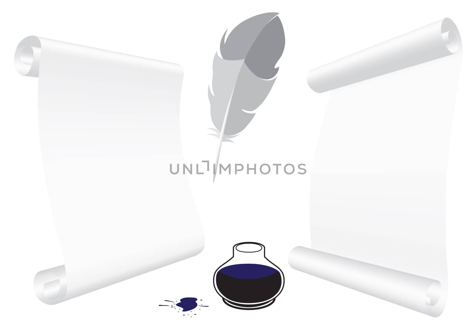 Paper backgrounds and feather for writing with ink in inkwell