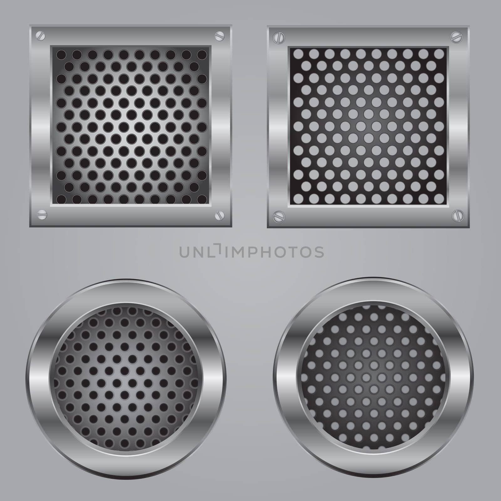 Metal squares and circles fastened by bolts