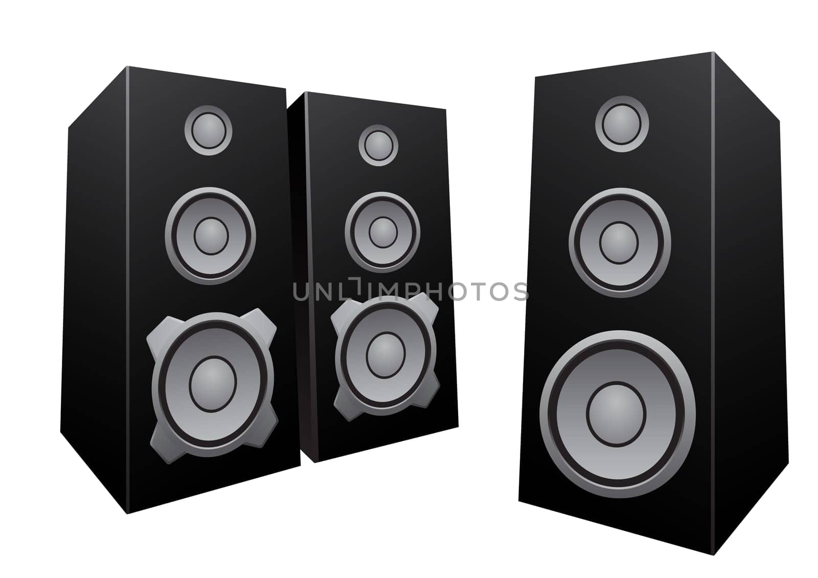 The black 3d speakers isolated on the white background