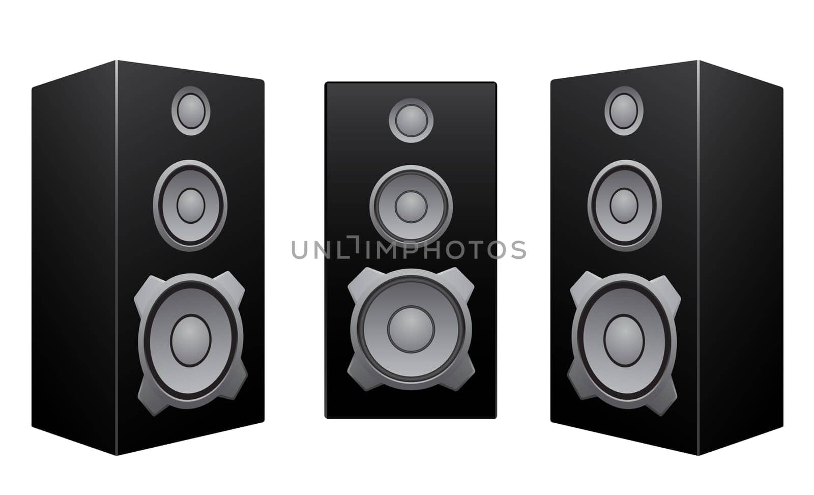 The black 3d speakers isolated on the white background