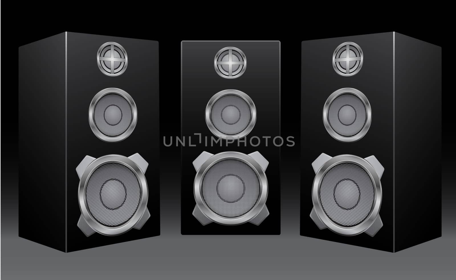 The black 3d speakers on the black background
