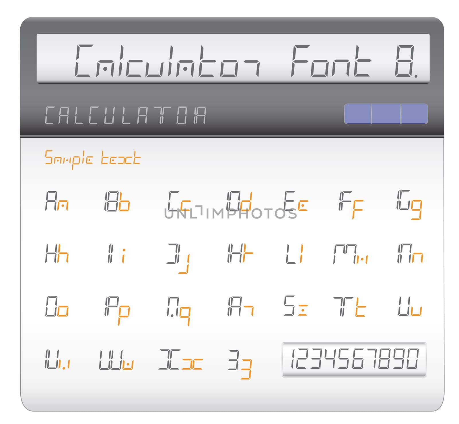 Modern font made of liquid crystal figures displayed on the calculator