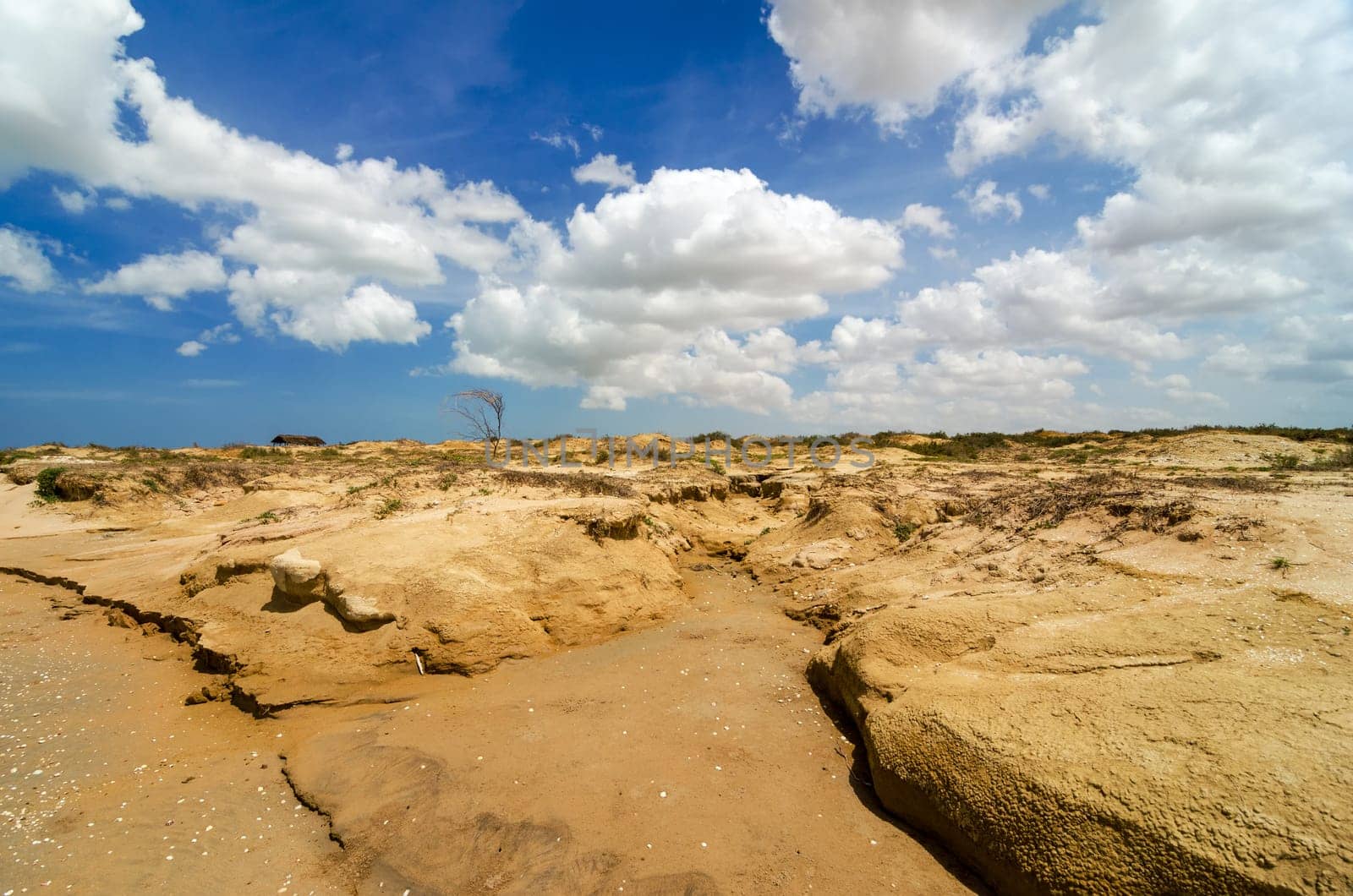 Dry barren desert landscape in La Guajira, Colombia