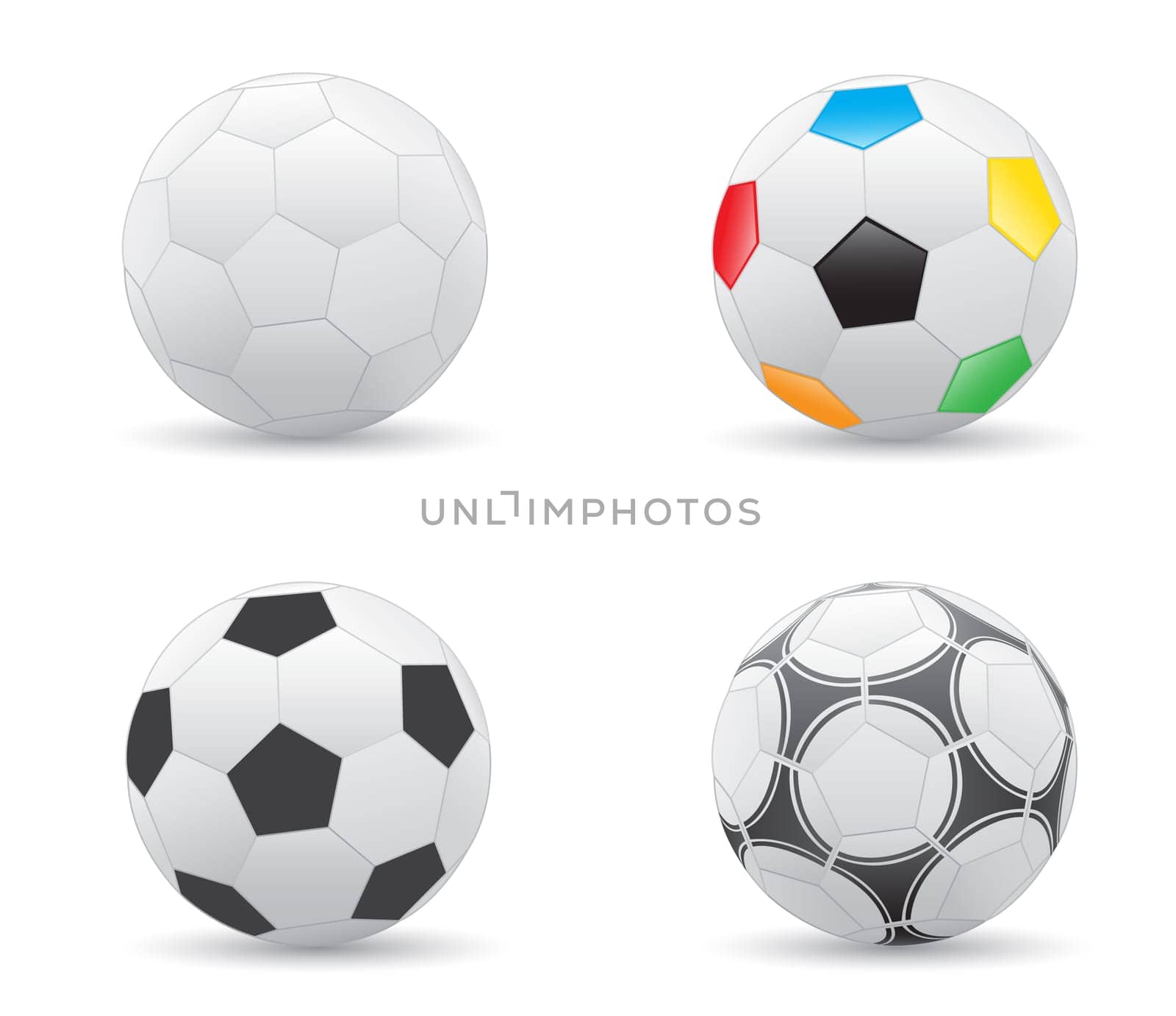 Different soccer balls isolated on the white background