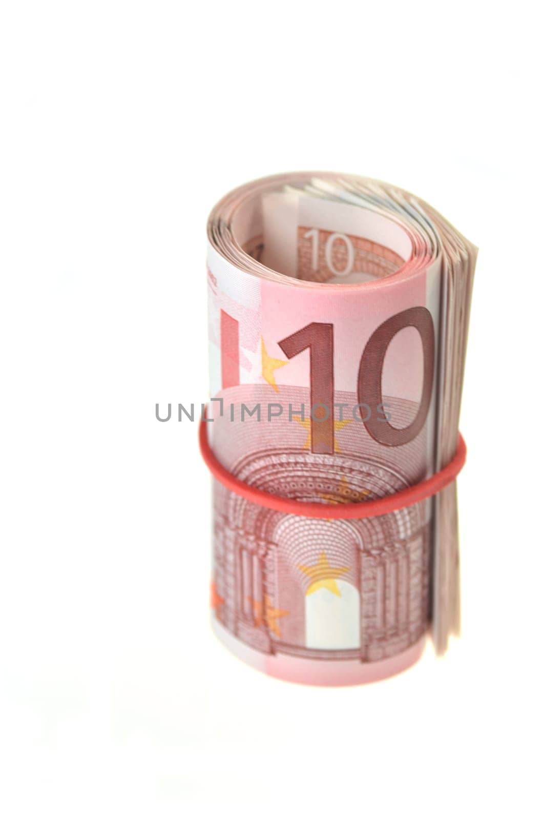roll of euro banknotes isolated on white