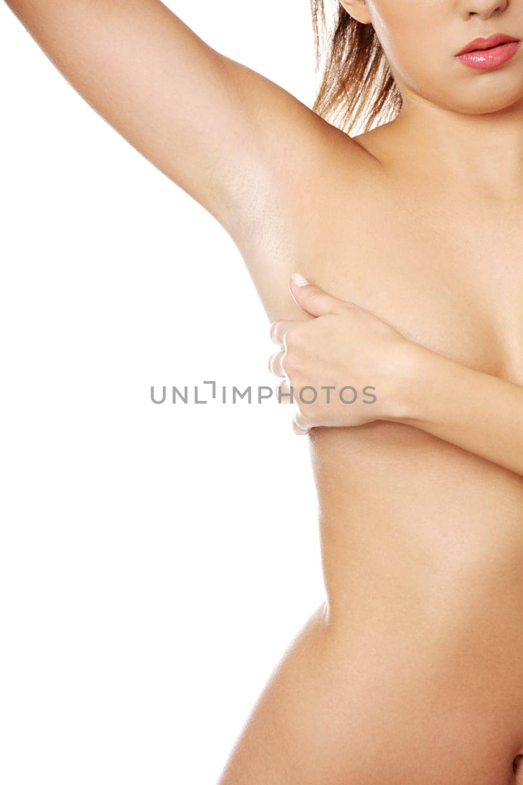 Breast cancer - Woman holding her breast