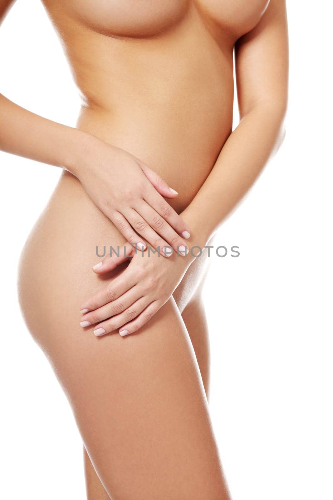 Beautiful nude fit woman body, isolated on white