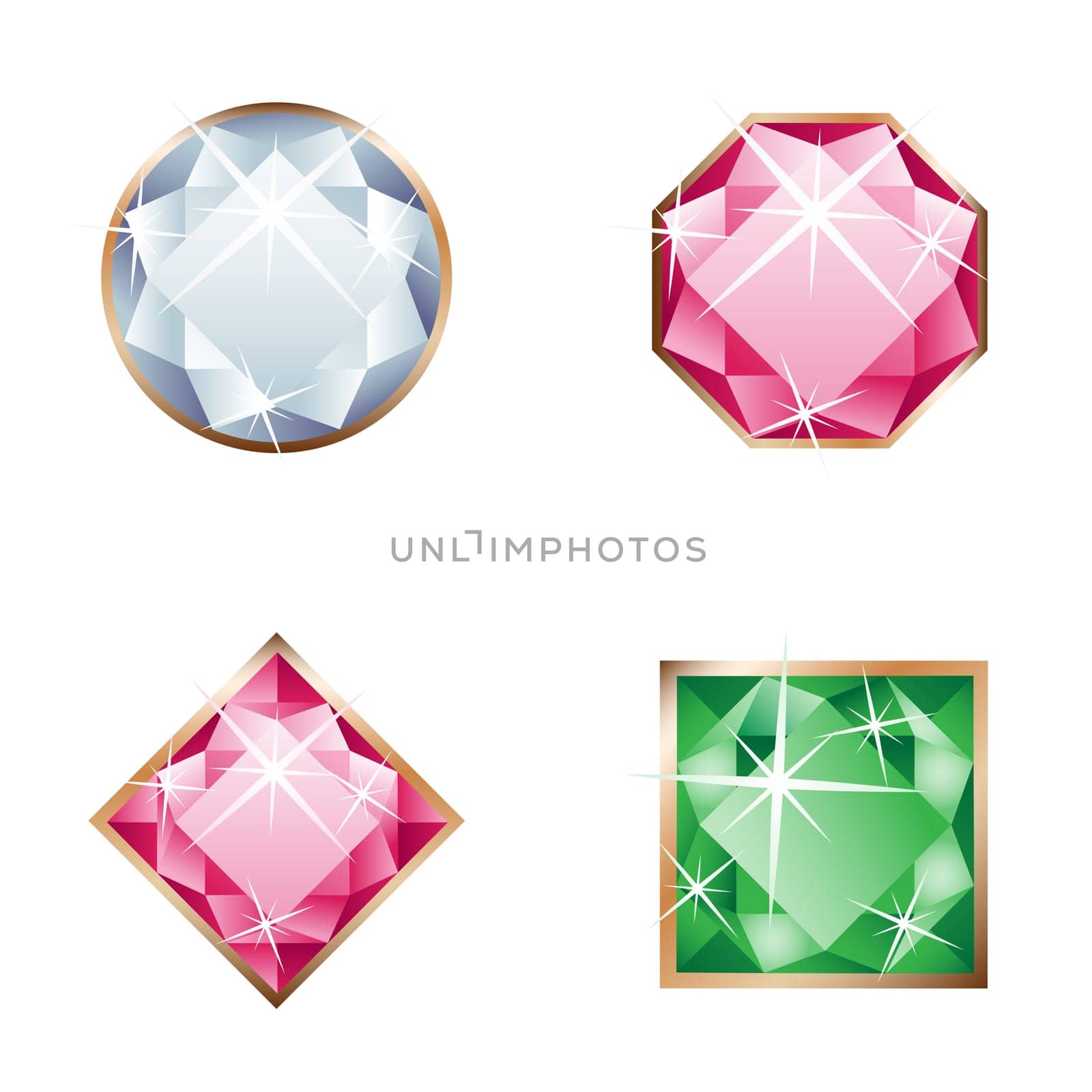 Different beautiful gemstone isolated on the white background