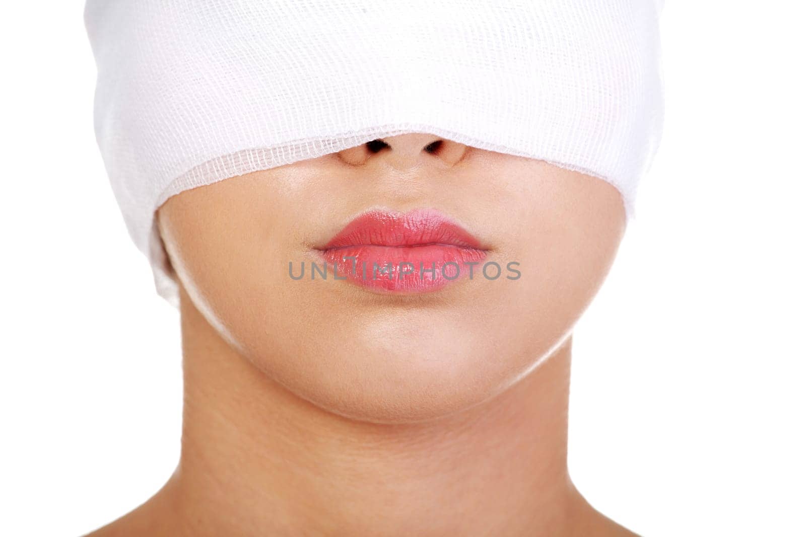 portrait of beautiful young female face with bandage - beauty treatment plastic surgery