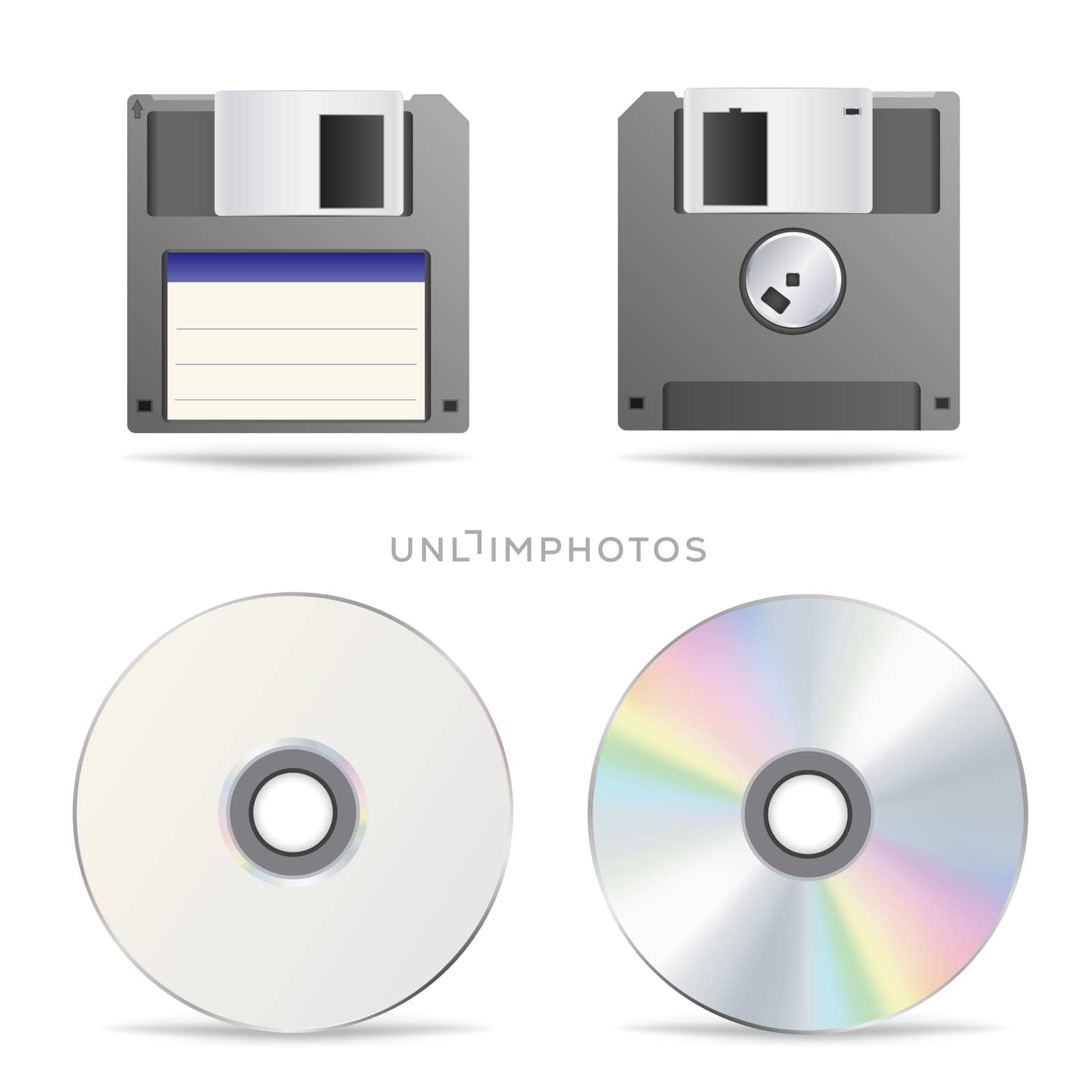 The optical and floppy disc isolated on the white background