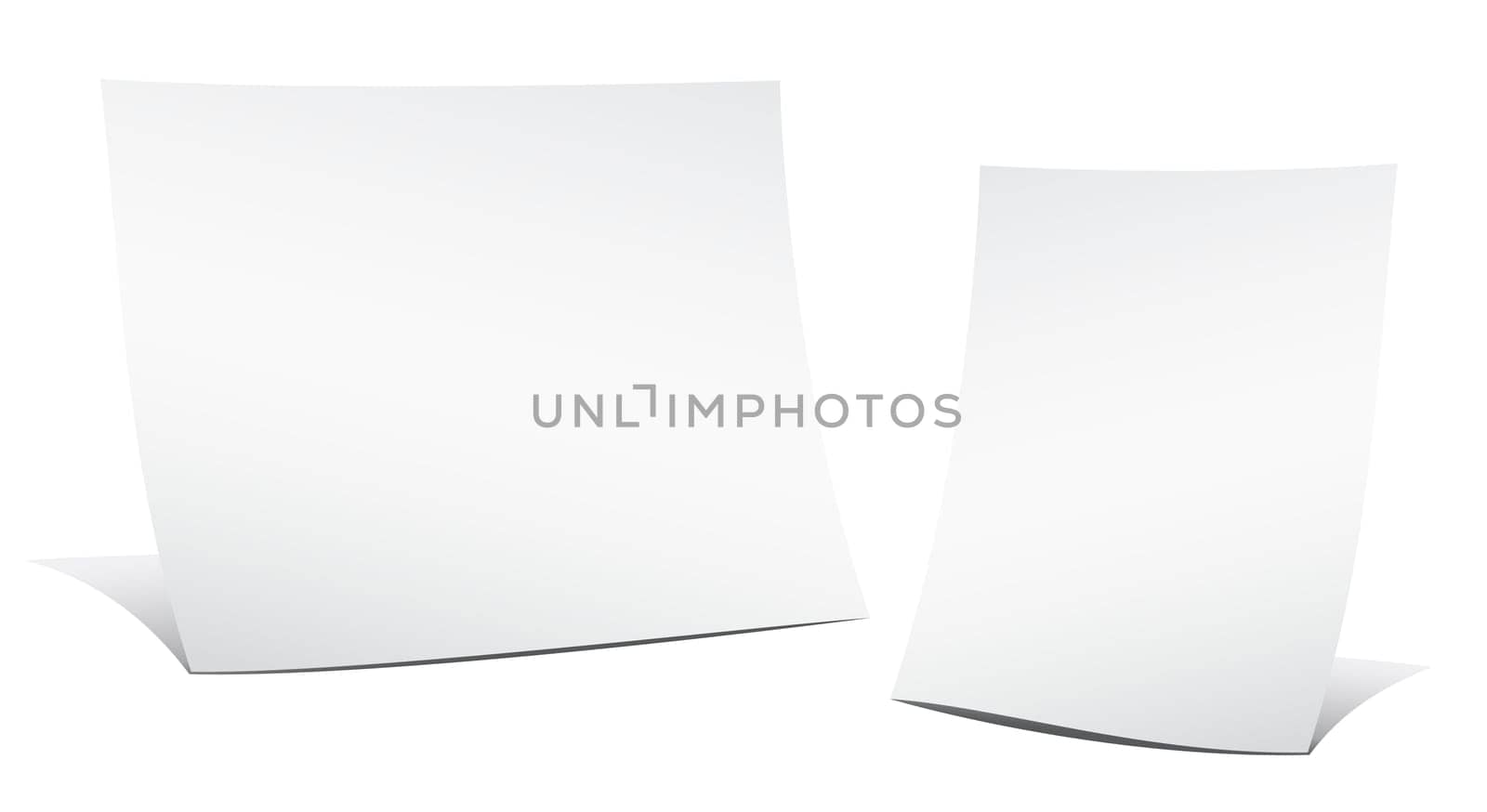 Two empty sheets of paper on the white background
