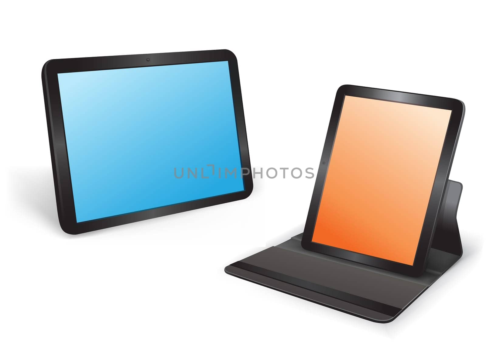 Two tablets in different position on the white background