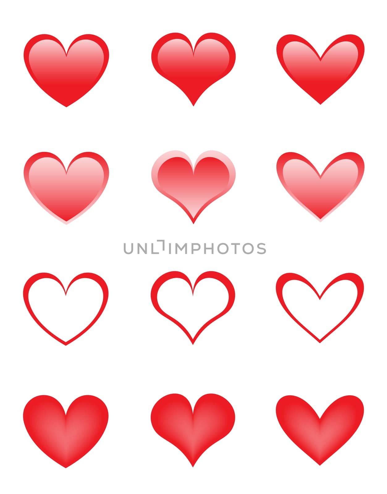 set of the beautiful red love hearts