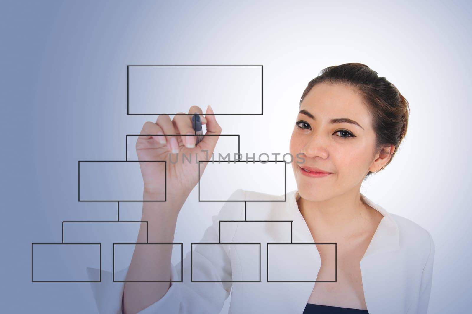 Business woman with blank diagram for development concept