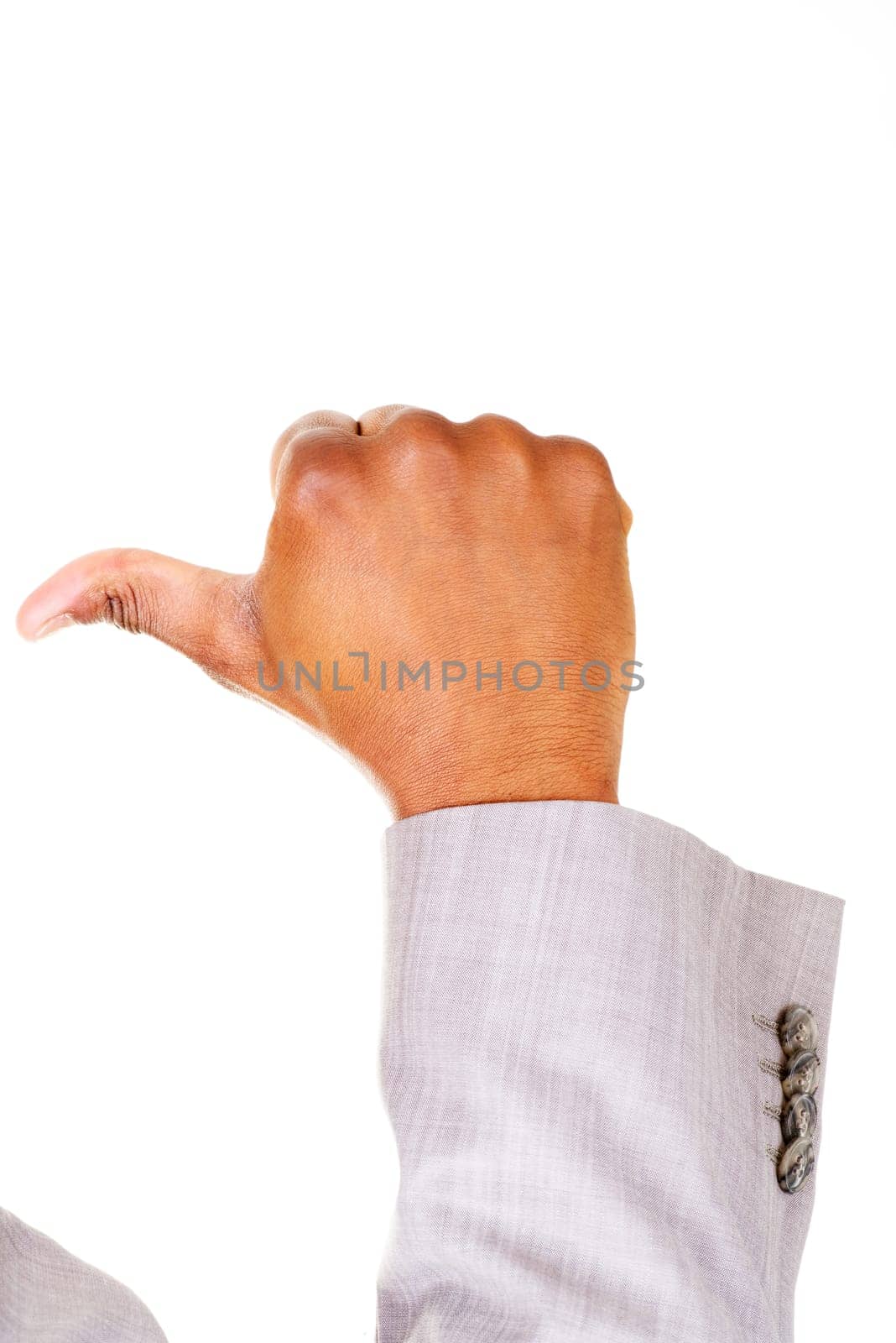 male hands,pointing. sign. isolated on white.