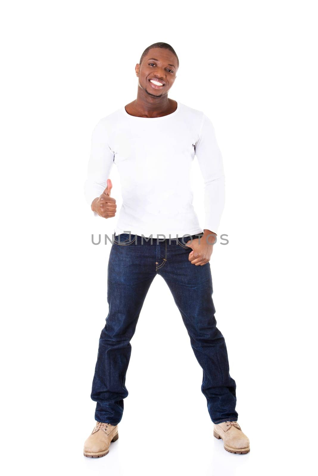 young handsome showing ok. isolated on white.